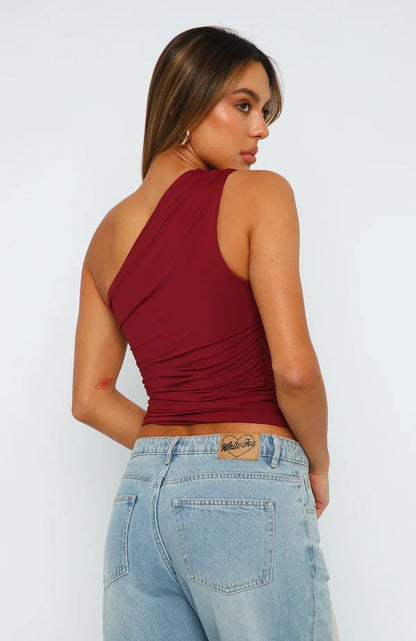 Mujer Top de un hombro con cuerpo fruncido y corte asimétrico-Tops for women-Casaluzia