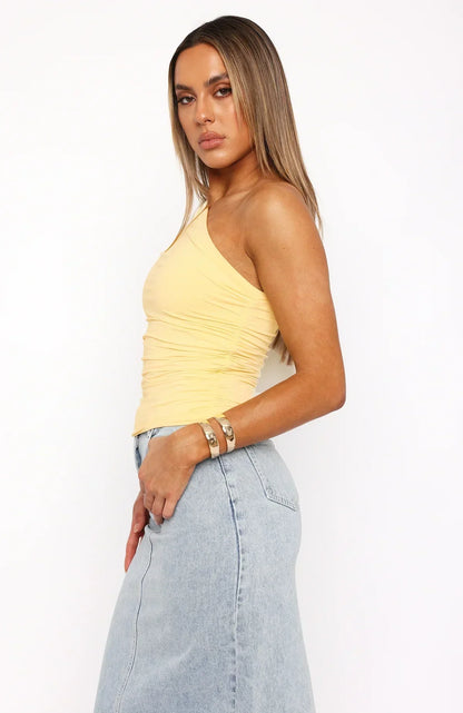 Mujer Top de un hombro con cuerpo fruncido y corte asimétrico-Tops for women-Casaluzia