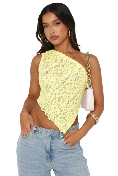 Mujer Top de un hombro con encaje y bajo asimétrico-Tops for women-Casaluzia