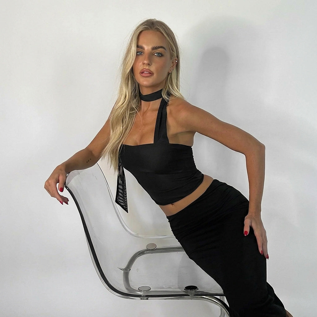 Mujer Top de Un Solo Hombro con Banda en el Cuello-Tops for women-Casaluzia