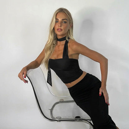 Mujer Top de Un Solo Hombro con Banda en el Cuello-Tops for women-Casaluzia