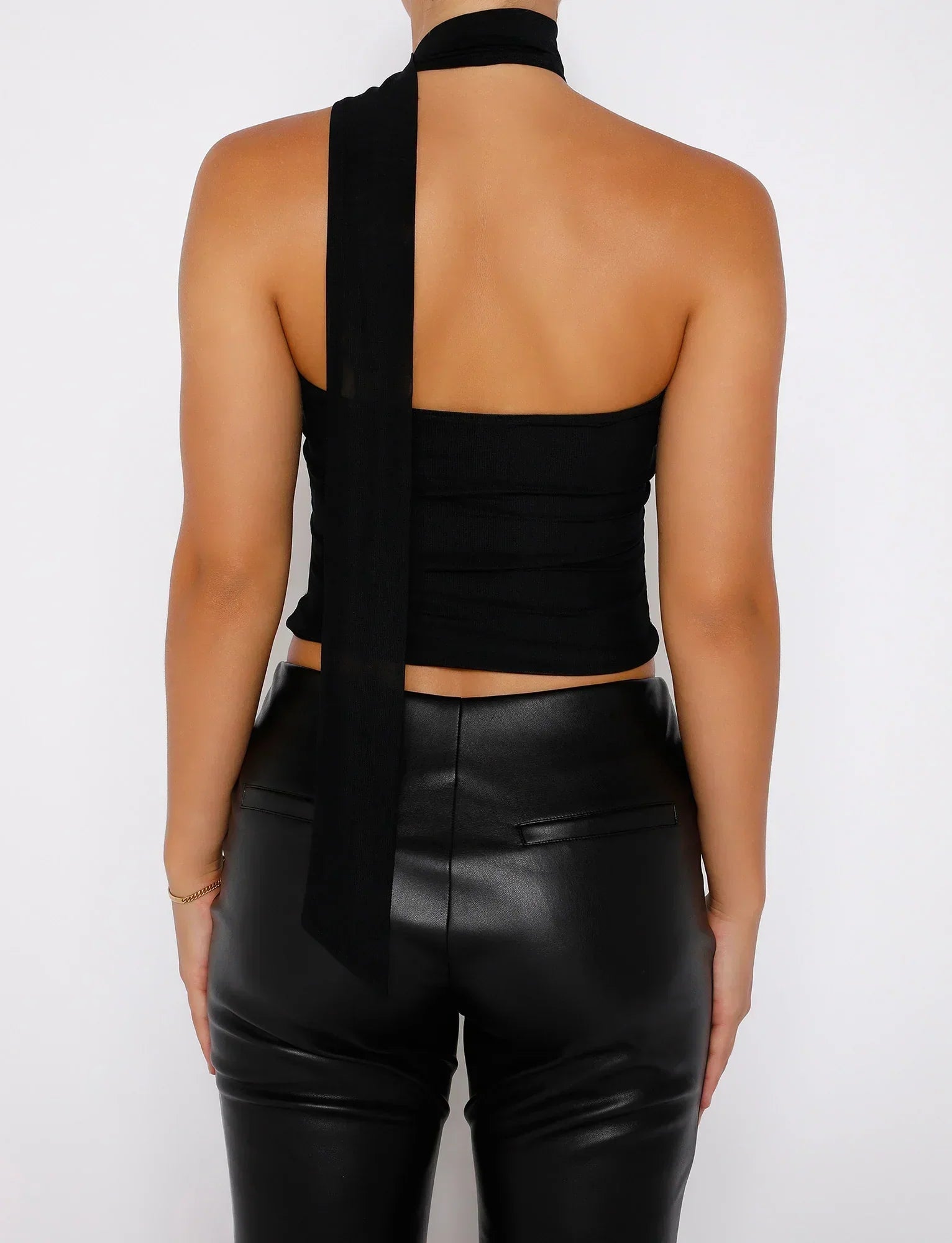 Mujer Top de Un Solo Hombro con Banda en el Cuello-Tops for women-Casaluzia