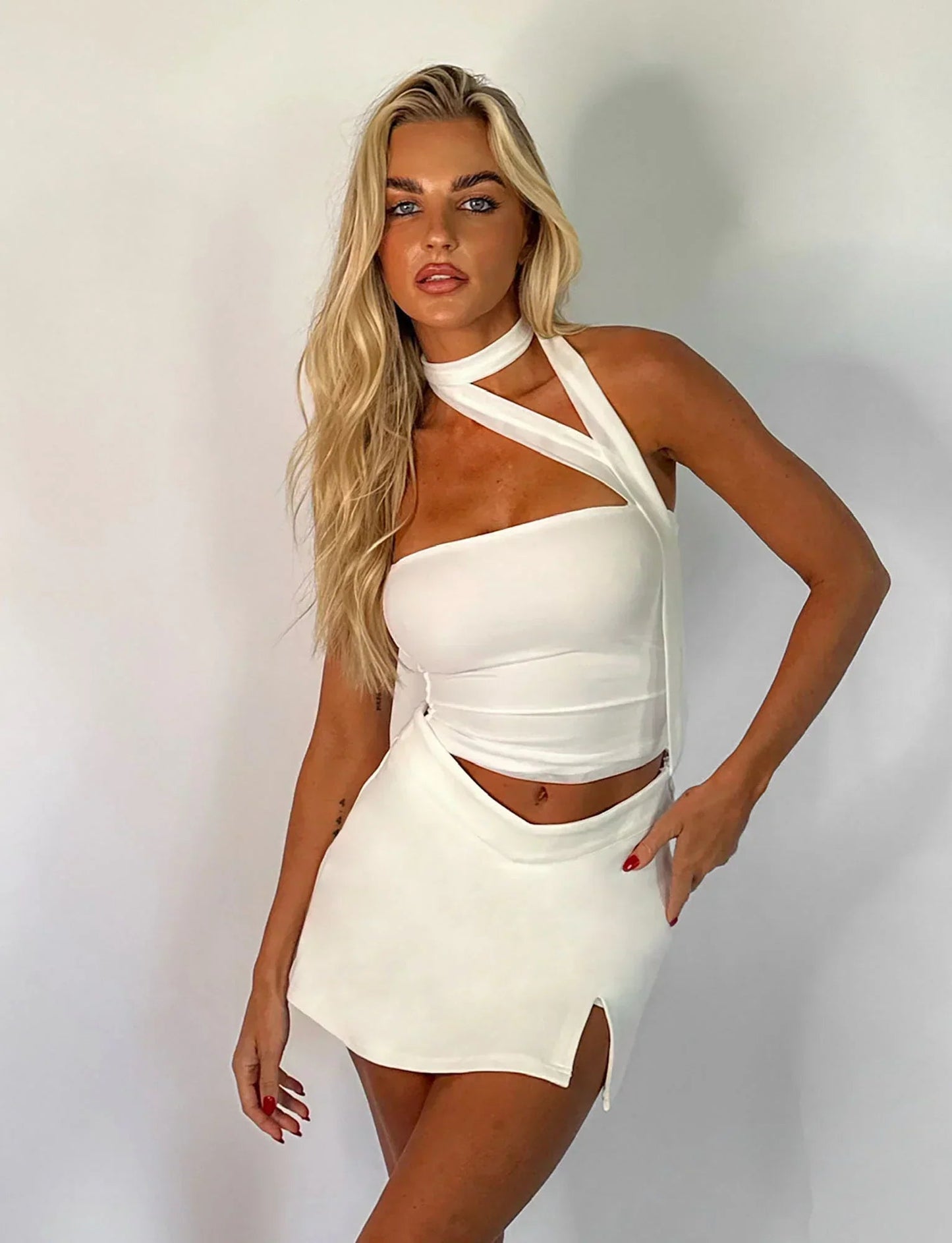 Mujer Top de Un Solo Hombro con Banda en el Cuello-Tops for women-Casaluzia