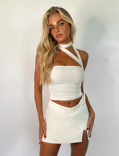 Mujer Top de Un Solo Hombro con Banda en el Cuello-Tops for women-Casaluzia