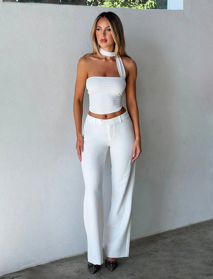 Mujer Top de Un Solo Hombro con Banda en el Cuello-Tops for women-Casaluzia