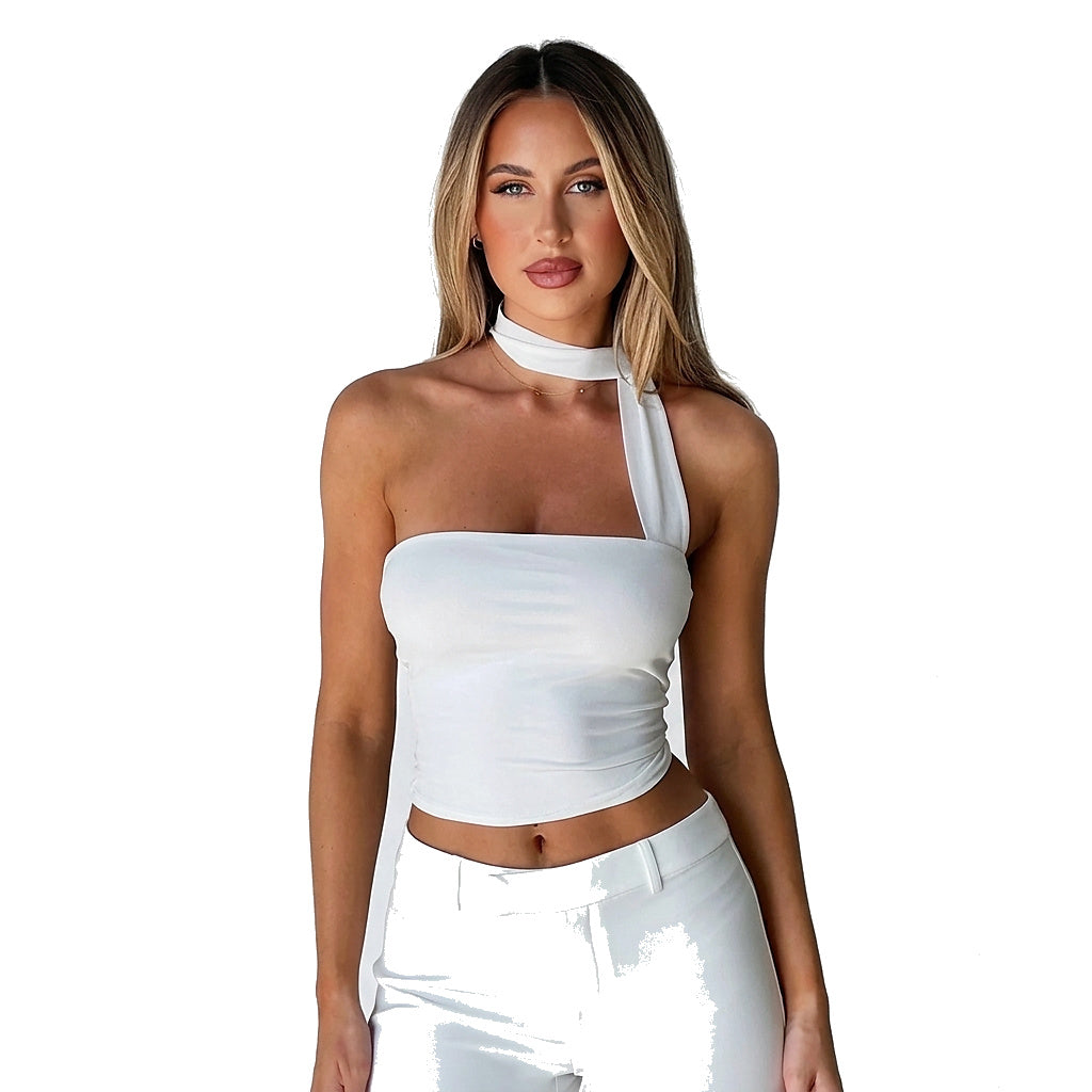 Mujer Top de Un Solo Hombro con Banda en el Cuello-Tops for women-Casaluzia