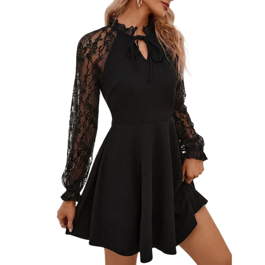 Mujer Vestido con mangas de encaje y detalle de lazo-Mini Dress-Casaluzia