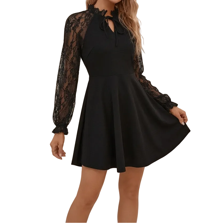 Mujer Vestido con mangas de encaje y detalle de lazo-Mini Dress-Casaluzia