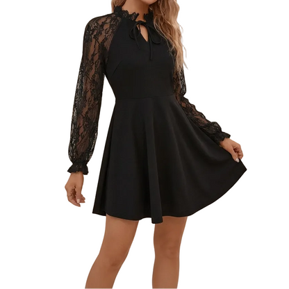 Mujer Vestido con mangas de encaje y detalle de lazo-Mini Dress-Casaluzia