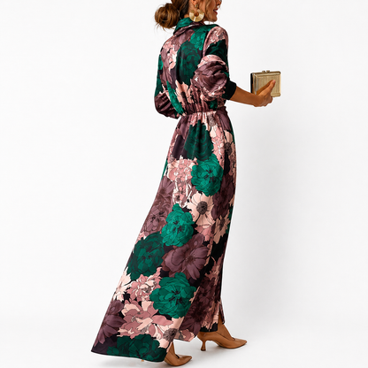 Mujer Vestido largo con estampado floral, cuello y cinturón para atar-Maxi Dress-Casaluzia