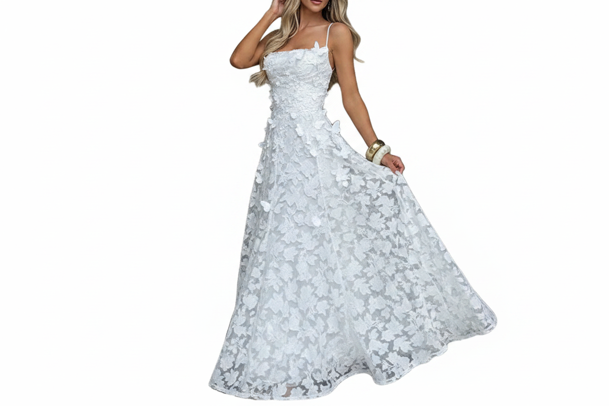 Mujer Vestido Largo con Tirantes Finos y Textura Floral-Maxi Dress-Casaluzia