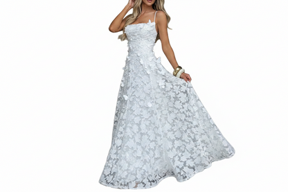 Mujer Vestido Largo con Tirantes Finos y Textura Floral-Maxi Dress-Casaluzia