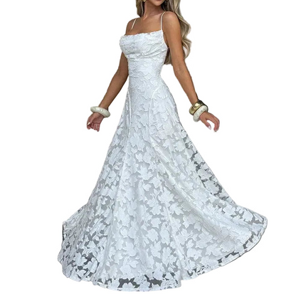 Mujer Vestido Largo con Tirantes Finos y Textura Floral-Maxi Dress-Casaluzia