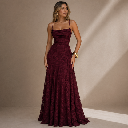 Mujer Vestido Largo con Tirantes Finos y Textura Floral-Maxi Dress-Casaluzia