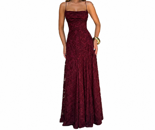 Mujer Vestido Largo con Tirantes Finos y Textura Floral-Maxi Dress-Casaluzia