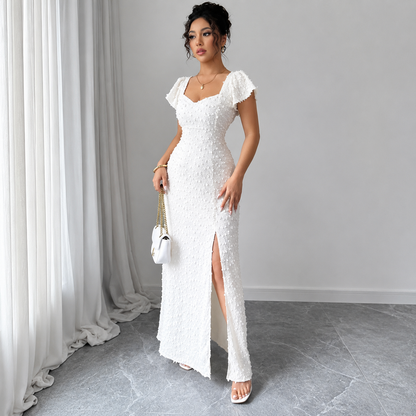 Mujer Vestido Maxi Texturizado con Abertura Frontal-Maxi Dress-Casaluzia