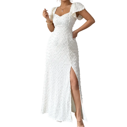 Mujer Vestido Maxi Texturizado con Abertura Frontal-Maxi Dress-Casaluzia