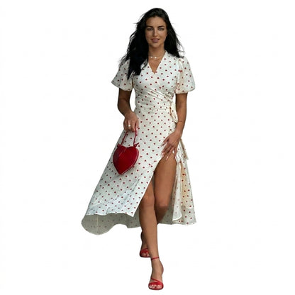 Mujer Vestido Midi Cruzado con Estampado Floral y Mangas Abullonadas-Midi Dress-Casaluzia