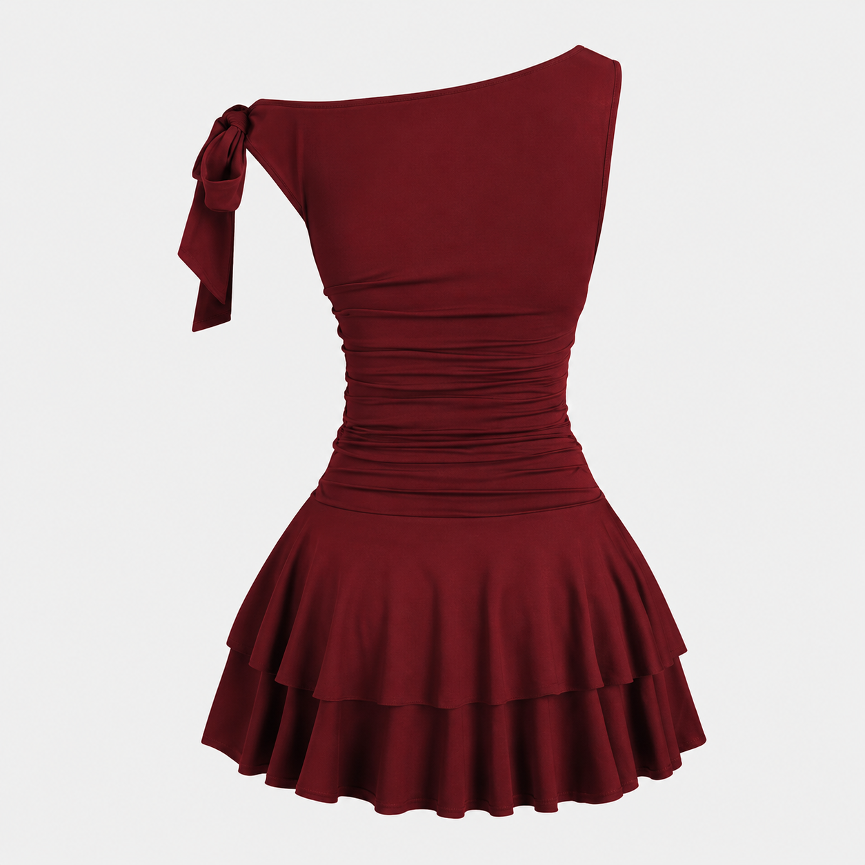 Mujer Vestido Mini de Un Hombro con Volantes-Mini Dress-Casaluzia