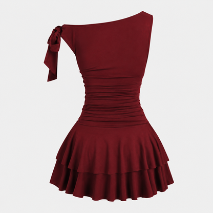 Mujer Vestido Mini de Un Hombro con Volantes-Mini Dress-Casaluzia