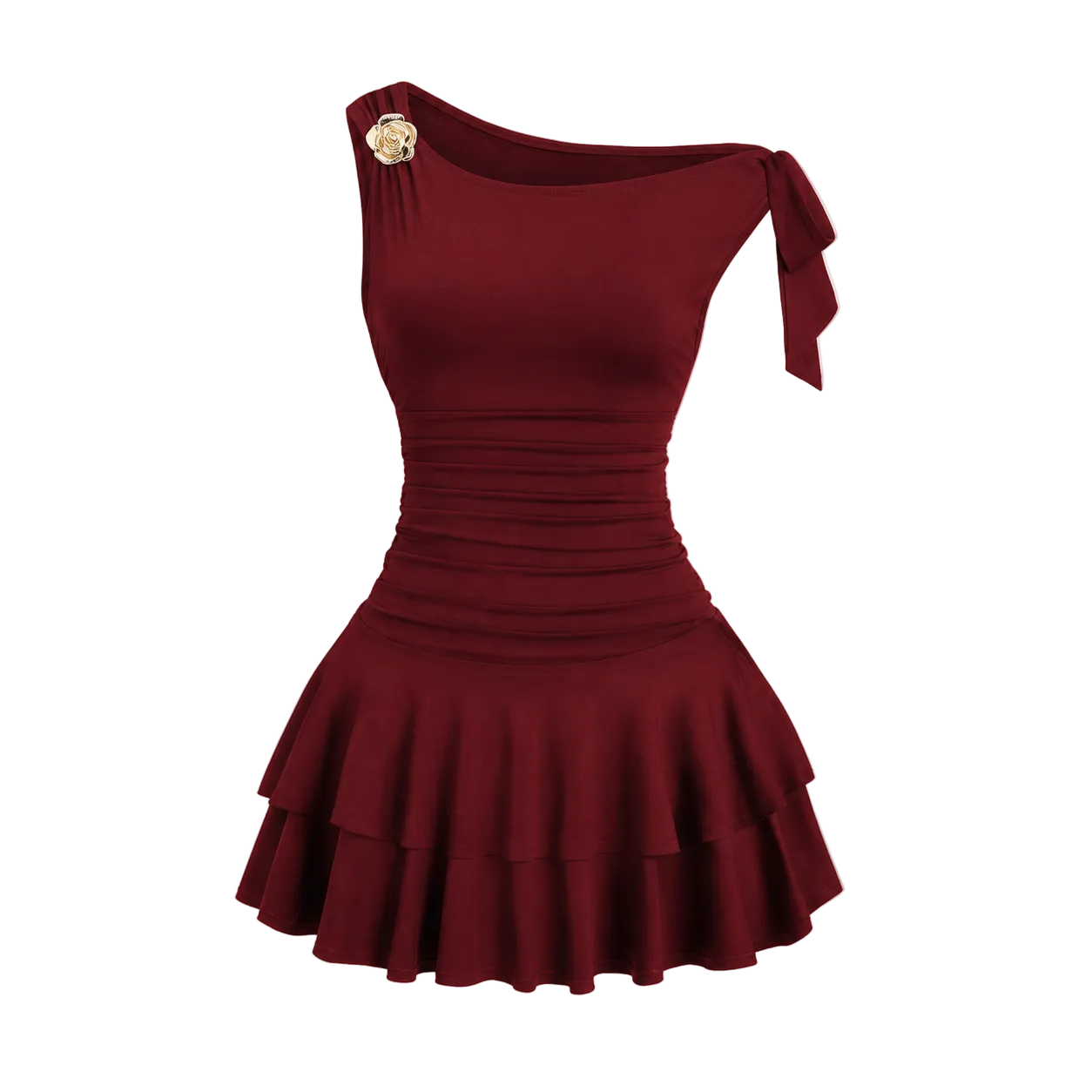 Mujer Vestido Mini de Un Hombro con Volantes-Mini Dress-Casaluzia