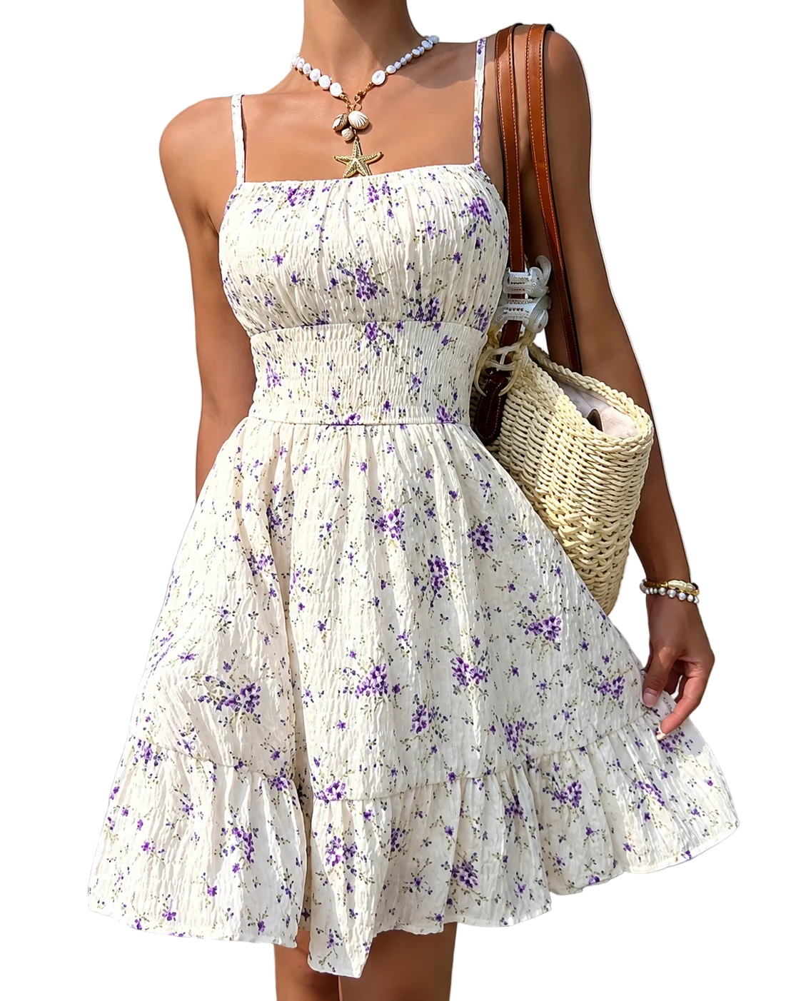 Mujer Vestido Mini Estampado con Falda en Capas-Mini Dress-Casaluzia