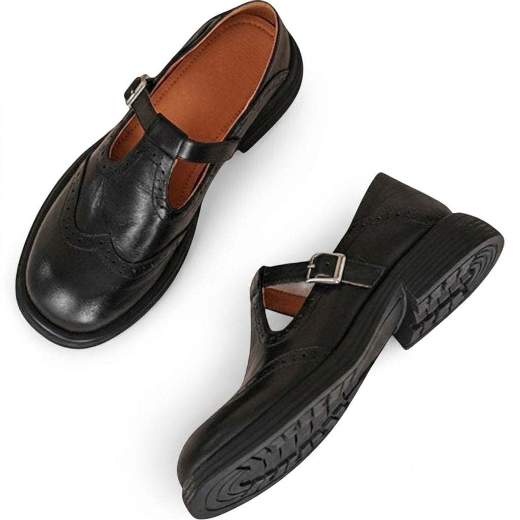 Mujer Zapatos con correa en T y detalles brogue-Shoes for women-Casaluzia