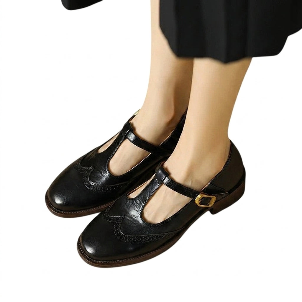 Mujer Zapatos Mary Jane con detalle de brogue y correa en T-Footwear for women-Casaluzia