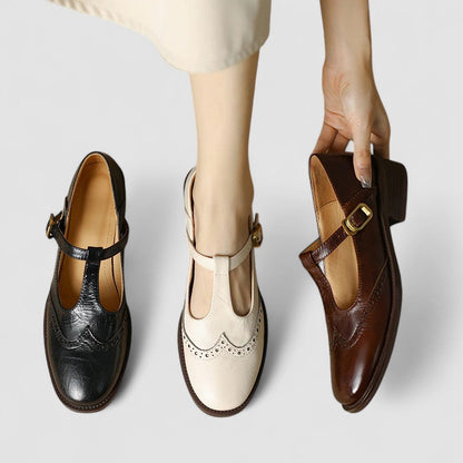 Mujer Zapatos Mary Jane con detalle de brogue y correa en T-Footwear for women-Casaluzia
