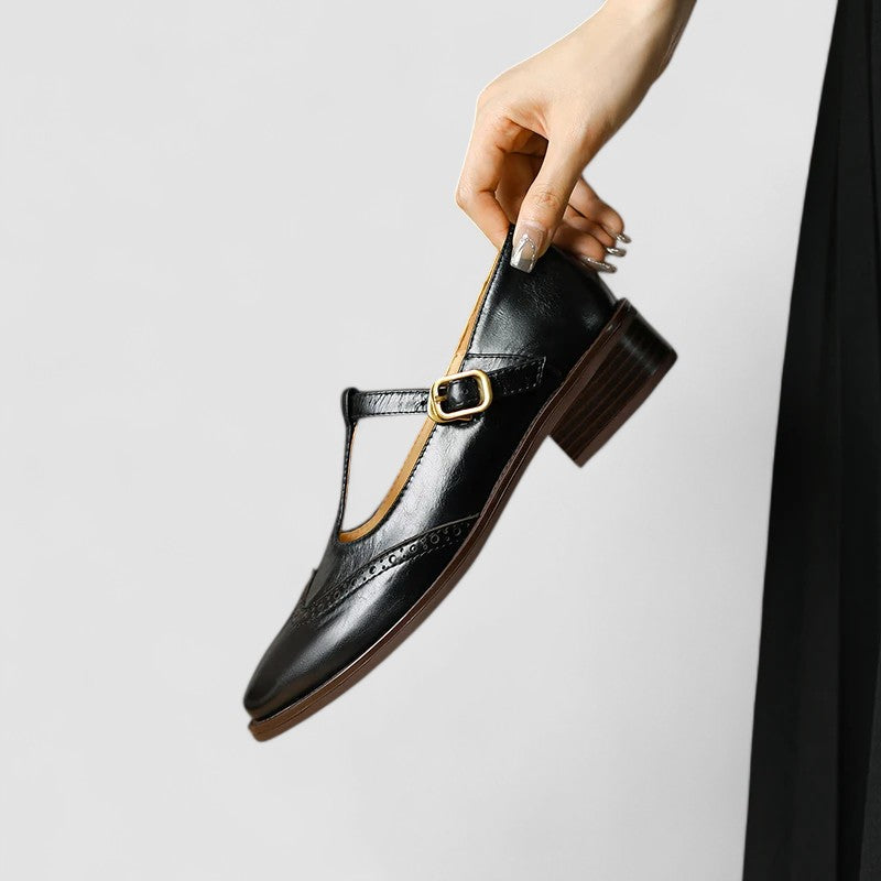 Mujer Zapatos Mary Jane con detalle de brogue y correa en T-Footwear for women-Casaluzia