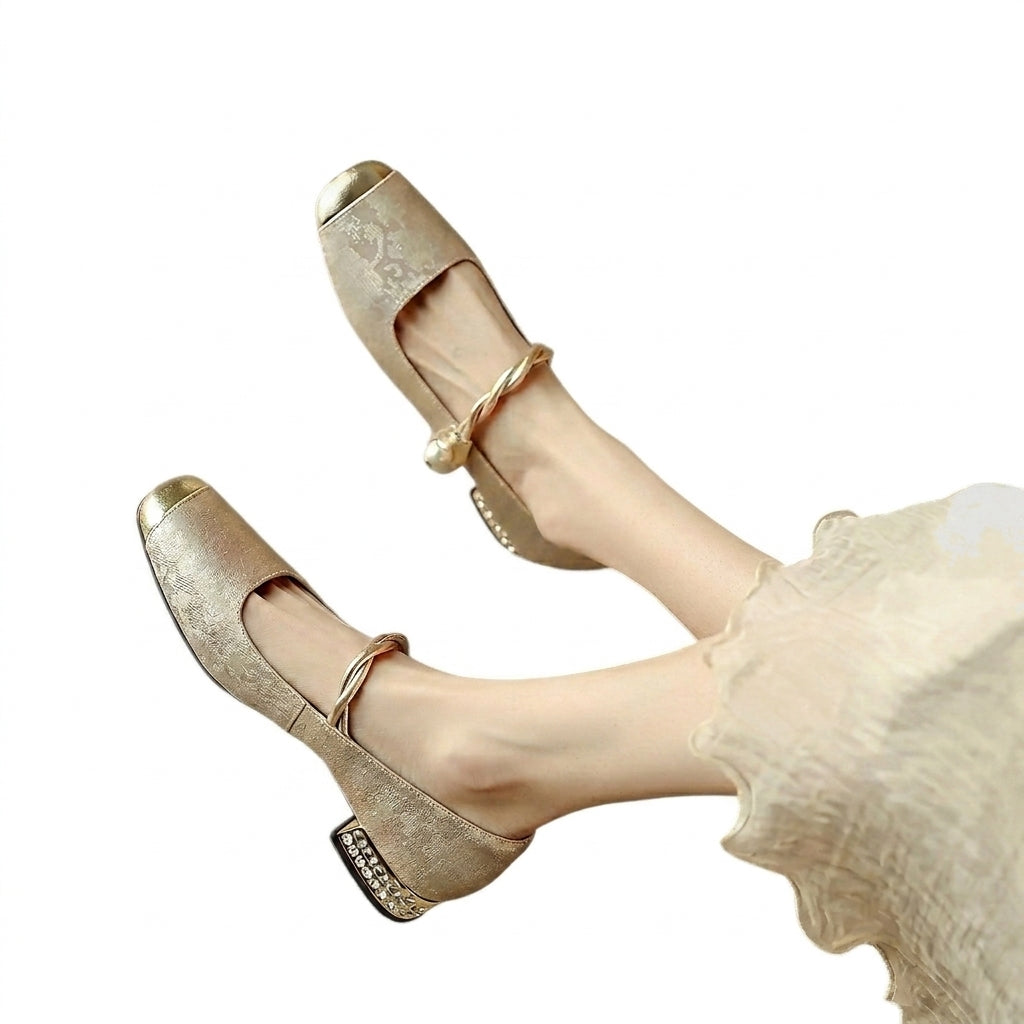 Mujer Zapatos Mary Jane con Puntera Cuadrada y Tacón con Incrustaciones-Footwear for women-Casaluzia