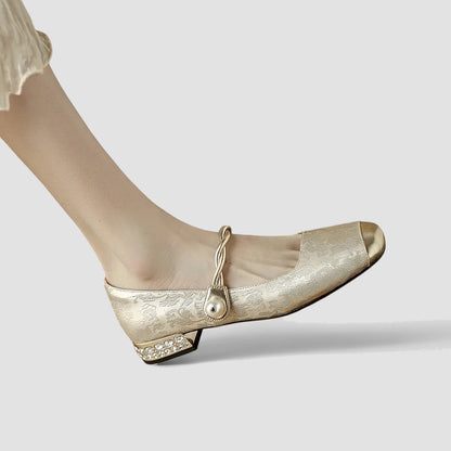 Mujer Zapatos Mary Jane con Puntera Cuadrada y Tacón con Incrustaciones-Footwear for women-Casaluzia