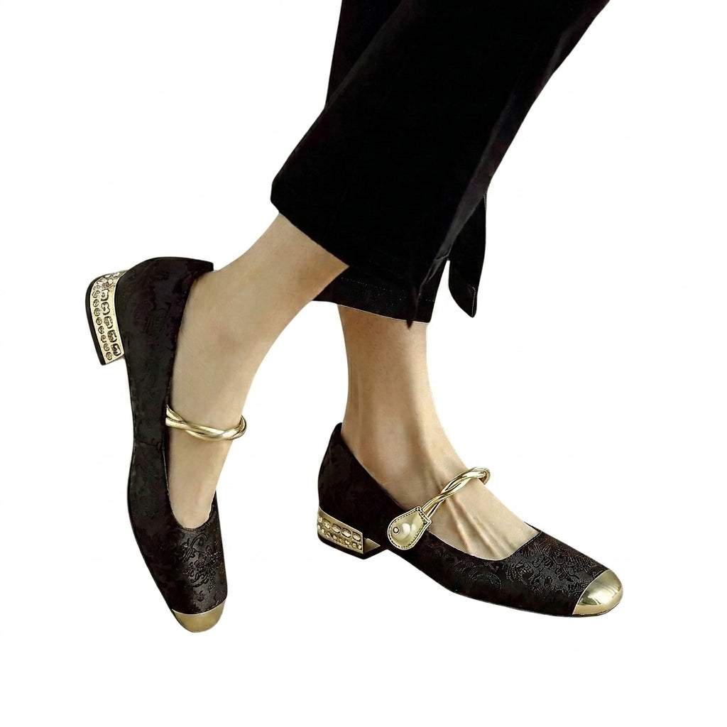 Mujer Zapatos Mary Jane con Puntera Cuadrada y Tacón con Incrustaciones-Footwear for women-Casaluzia