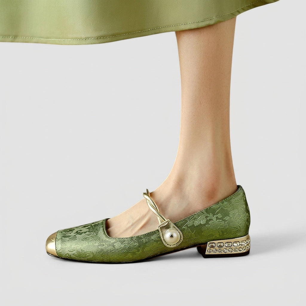 Mujer Zapatos Mary Jane con Puntera Cuadrada y Tacón con Incrustaciones-Footwear for women-Casaluzia