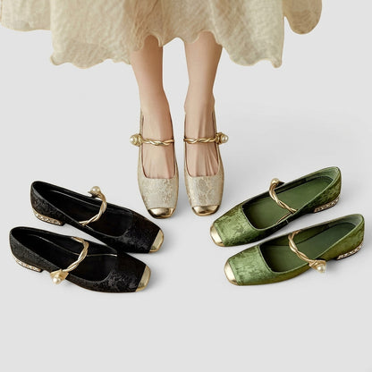 Mujer Zapatos Mary Jane con Puntera Cuadrada y Tacón con Incrustaciones-Footwear for women-Casaluzia