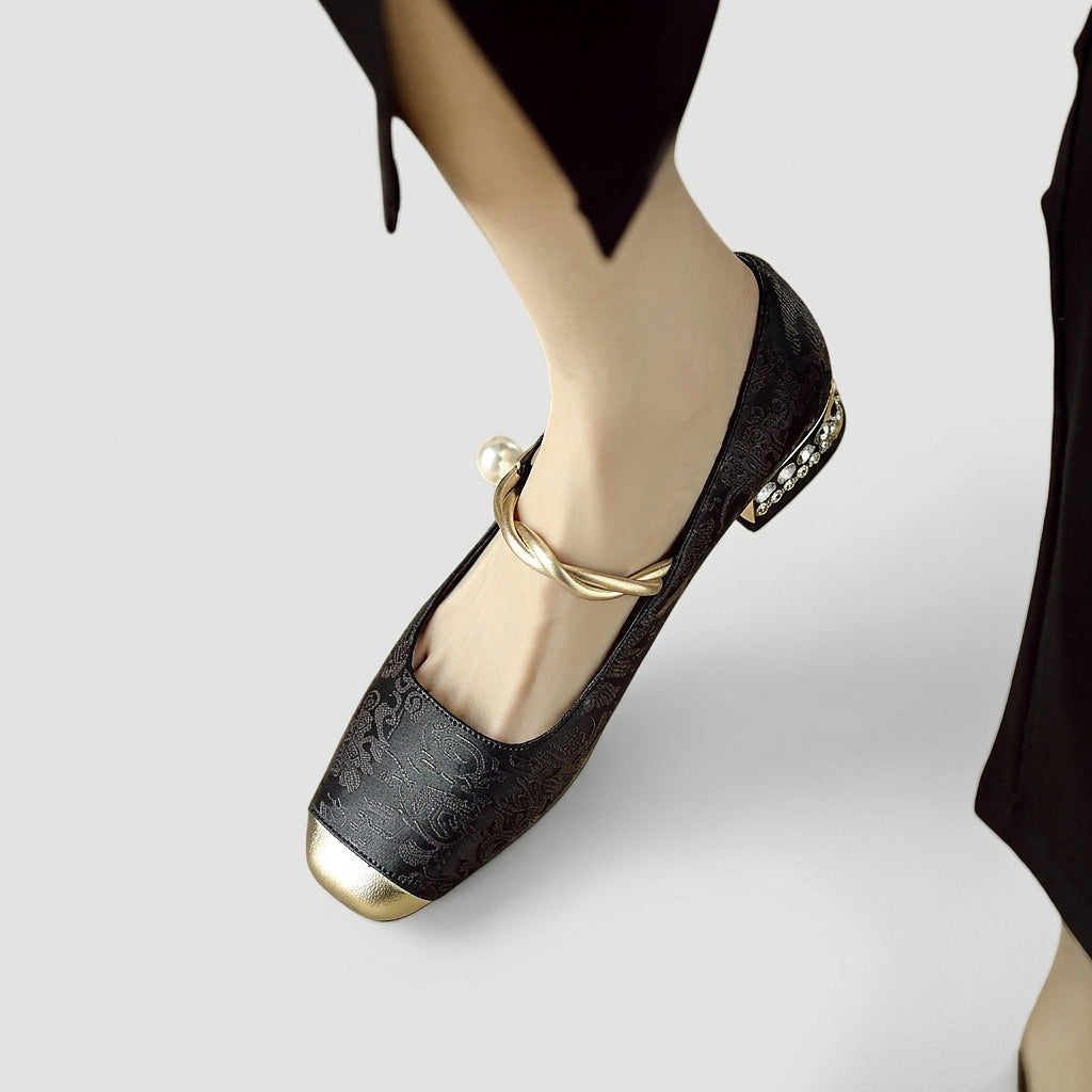Mujer Zapatos Mary Jane con Puntera Cuadrada y Tacón con Incrustaciones-Footwear for women-Casaluzia