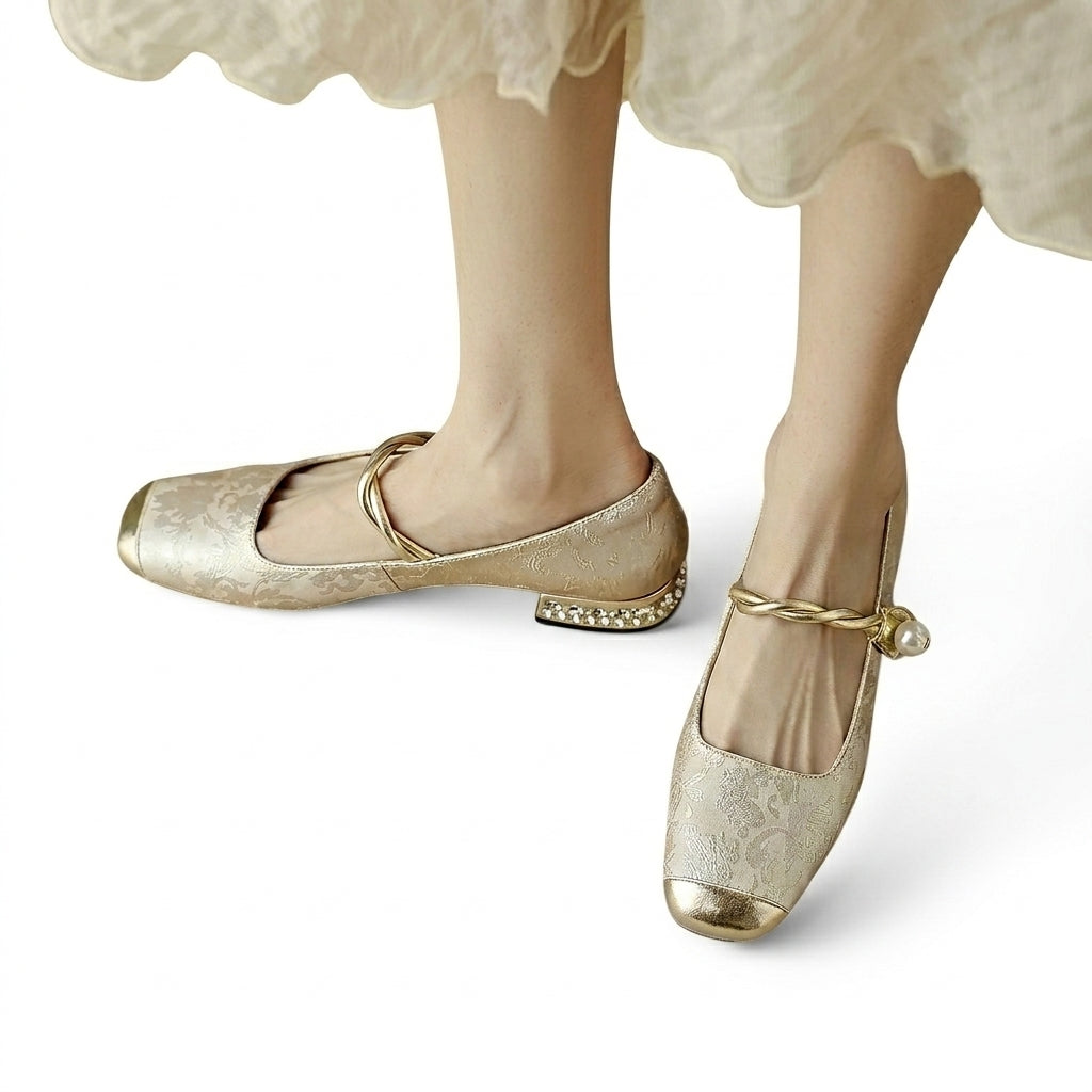 Mujer Zapatos Mary Jane con Puntera Cuadrada y Tacón con Incrustaciones-Footwear for women-Casaluzia
