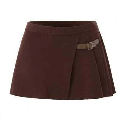 Mujeres Mini falda con diseño cruzado, pliegues y hebilla-Skirt for women-Casaluzia