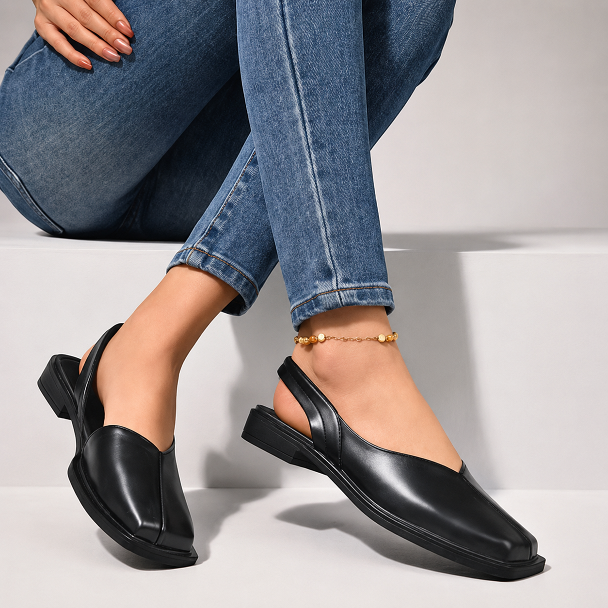 Mujeres Zapatos Planos con Correa Trasera y Punta Cuadrada-Footwear for women-Casaluzia