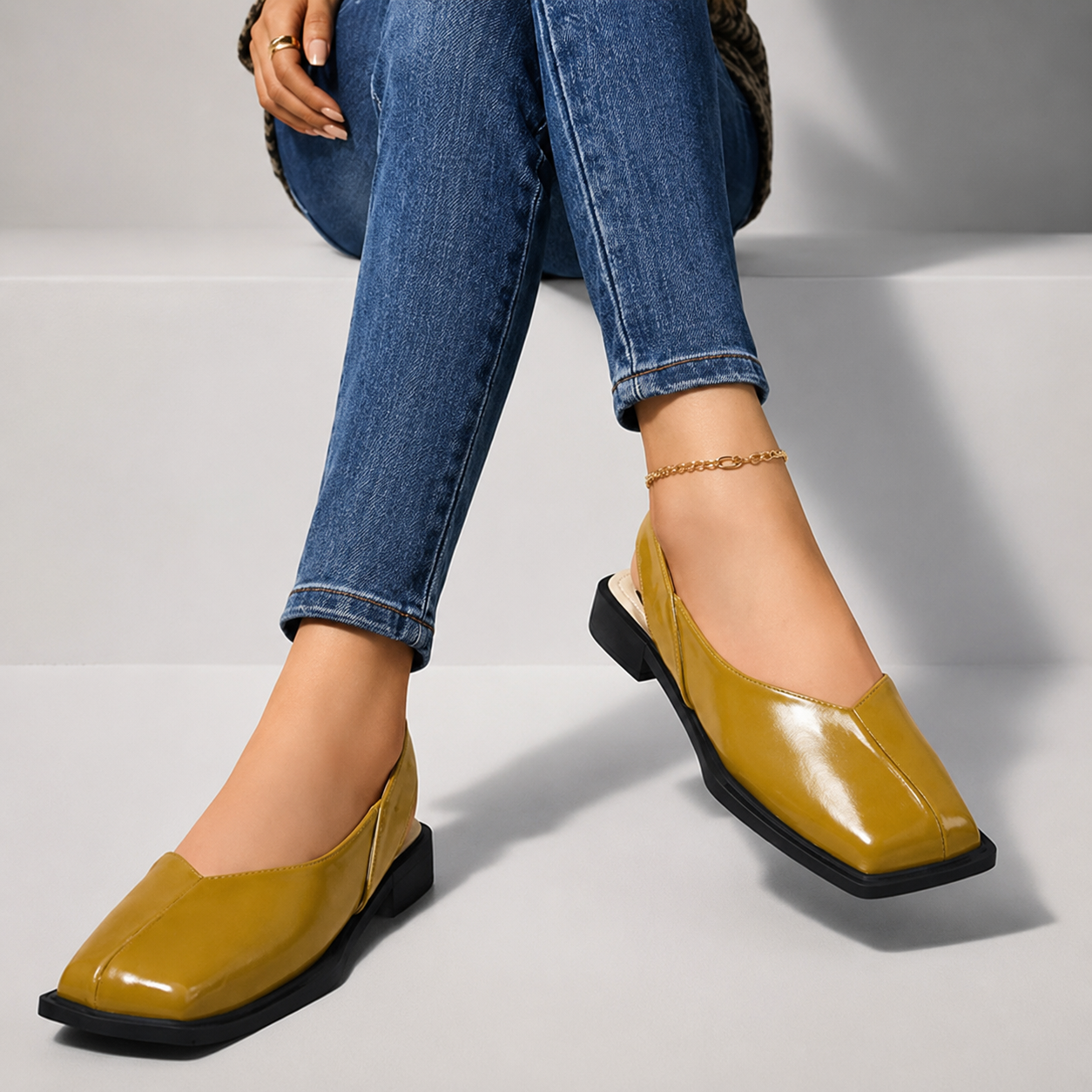 Mujeres Zapatos Planos con Correa Trasera y Punta Cuadrada-Footwear for women-Casaluzia