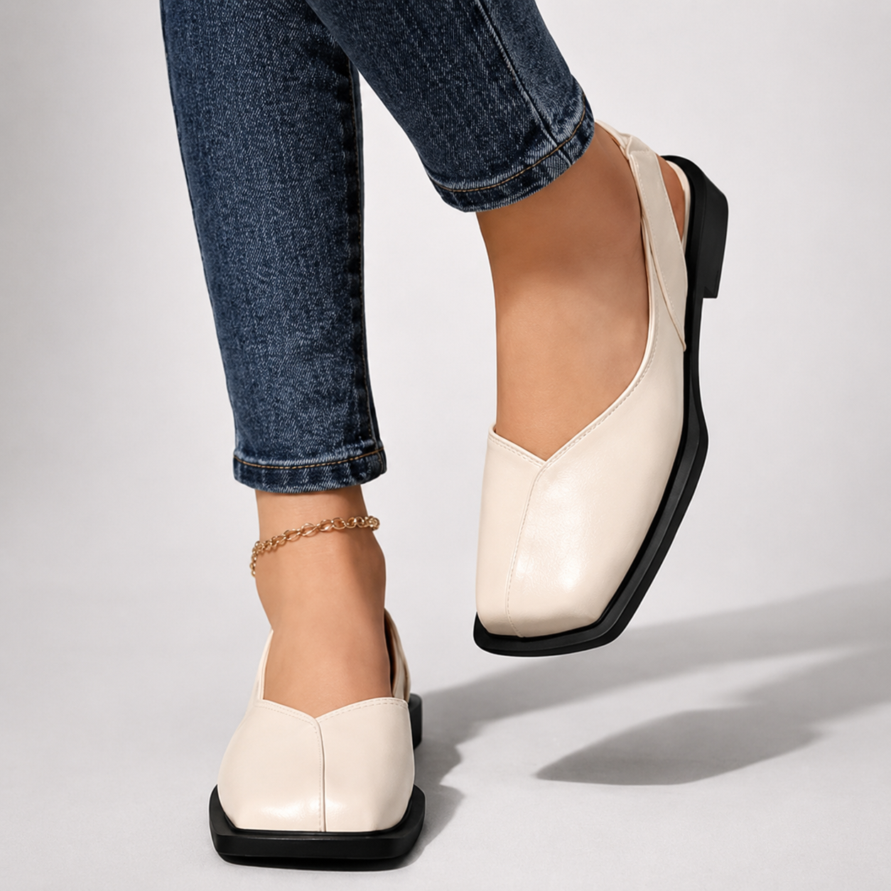 Mujeres Zapatos Planos con Correa Trasera y Punta Cuadrada-Footwear for women-Casaluzia