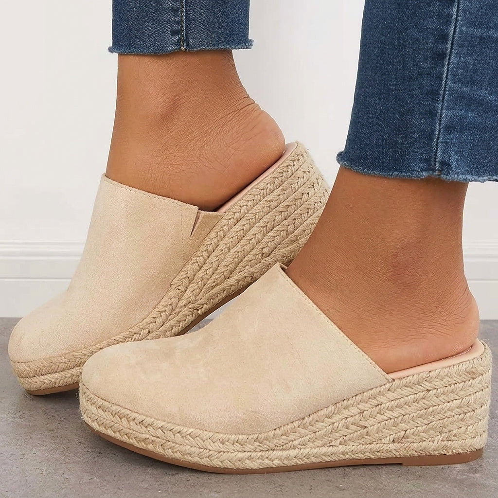 Mules de cuña tipo alpargata de ante para mujer-Footwear for women-Casaluzia