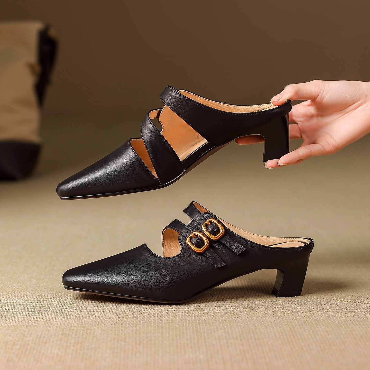 Mules de mujer con puntera cuadrada y doble tira-Footwear for women-Casaluzia