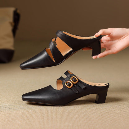 Mules de mujer con puntera cuadrada y doble tira-Footwear for women-Casaluzia