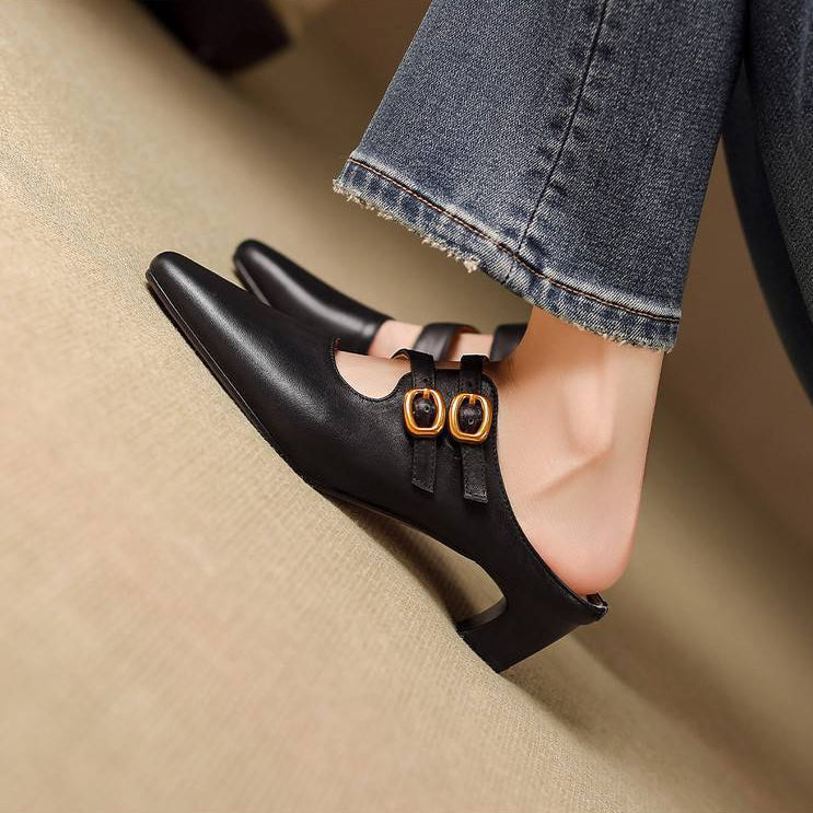Mules de mujer con puntera cuadrada y doble tira-Footwear for women-Casaluzia