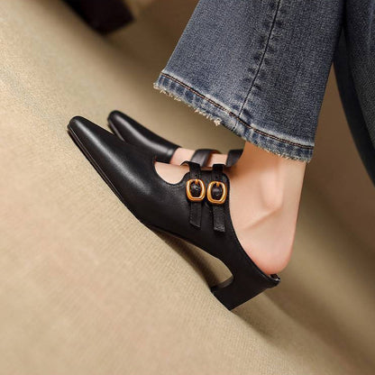 Mules de mujer con puntera cuadrada y doble tira-Footwear for women-Casaluzia