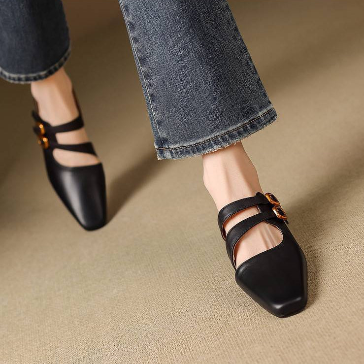 Mules de mujer con puntera cuadrada y doble tira-Footwear for women-Casaluzia