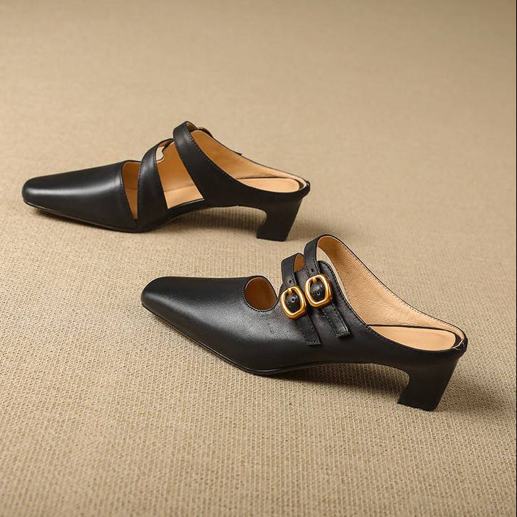 Mules de mujer con puntera cuadrada y doble tira-Footwear for women-Casaluzia