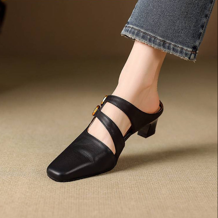 Mules de mujer con puntera cuadrada y doble tira-Footwear for women-Casaluzia