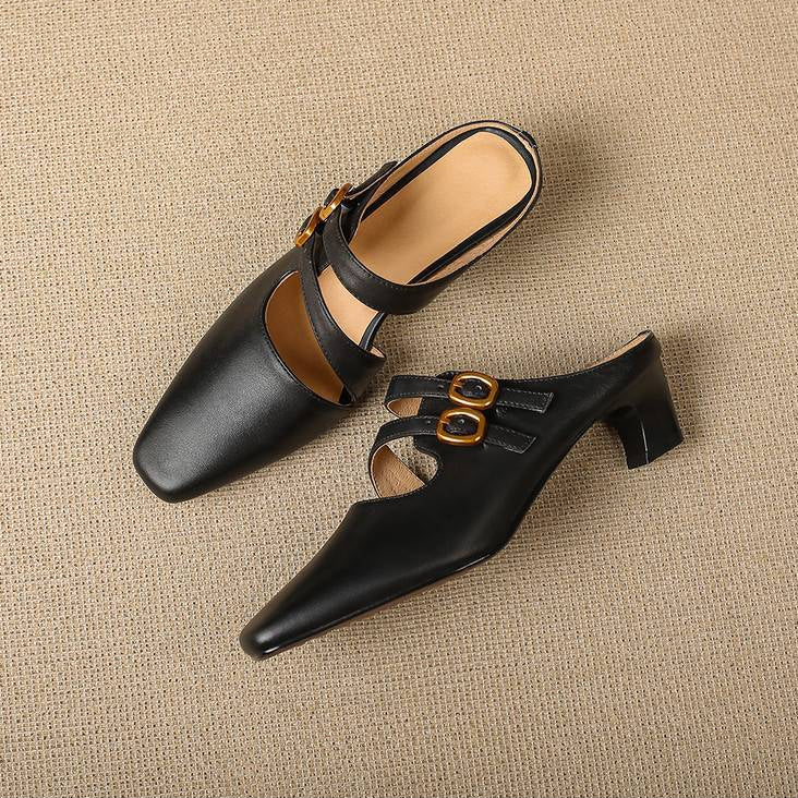 Mules de mujer con puntera cuadrada y doble tira-Footwear for women-Casaluzia